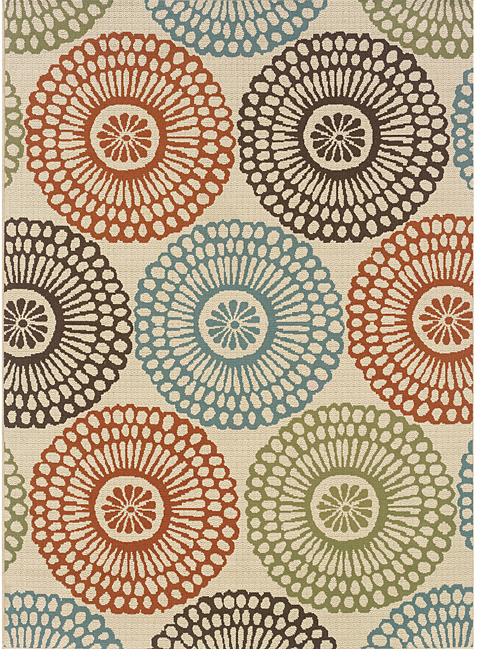 Ivory/ Blue Outdoor Area Rug (3'7 x 5'6)